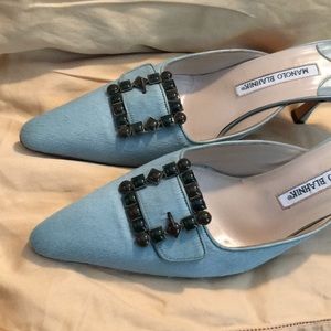 Manolo Blahnik Blue Pony Hair Mule